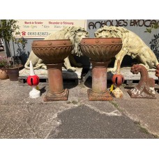 Antique Pair of Terracotta Urns on Plinths