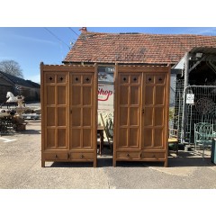 Pair of Ecclesiastical Arts and Crafts Oak Cupboards Wardrobes
