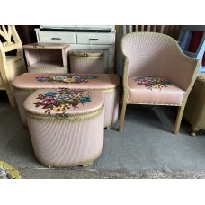 Retro Vintage Lloyd Loom Wicker Rattan 5 piece set in Pink