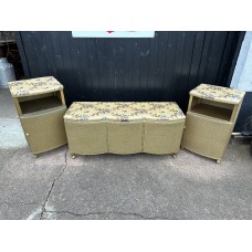Retro vintage LLoyd Loom wicker rattan 3 piece set in Gold