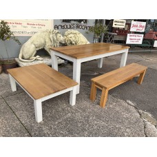 Oak Top Table Set with matching bench and coffee table