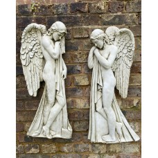 Pair of Angel decorative stone wall plaques