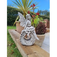 Flora Fairy Sat on a Log Statue