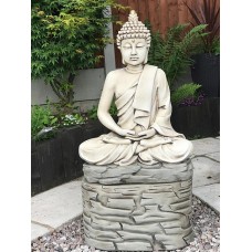 Praying Buddha on Rock with Slate Base Statue